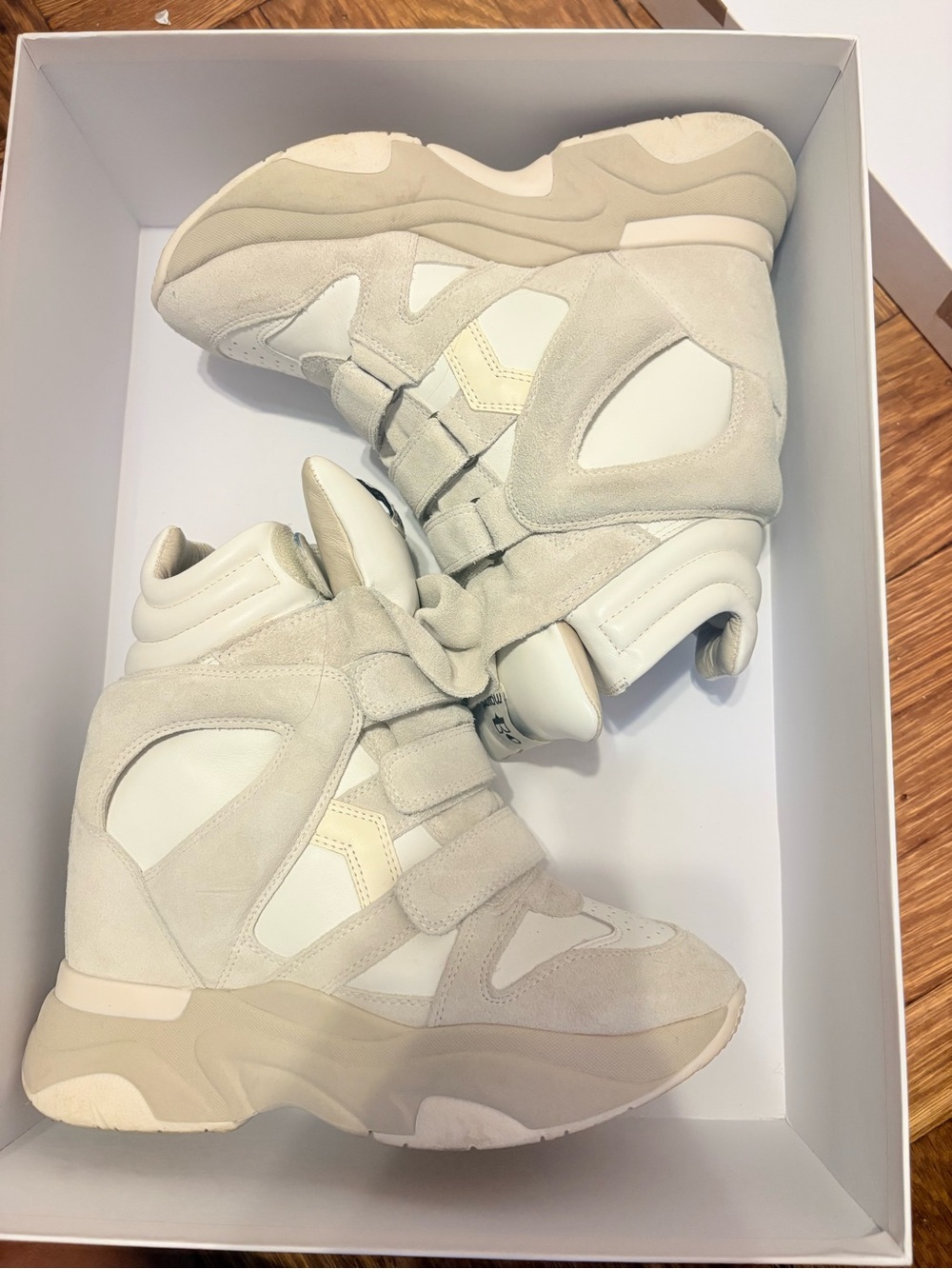 Isabel Marant Cream and Tan High-Top Wedge Sneakers